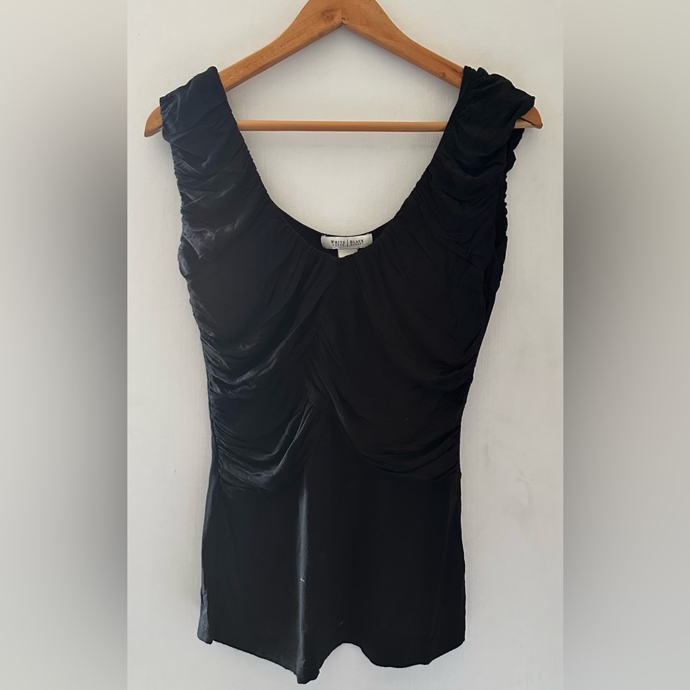 White House Black Market Ruched Black Bodysuit Top